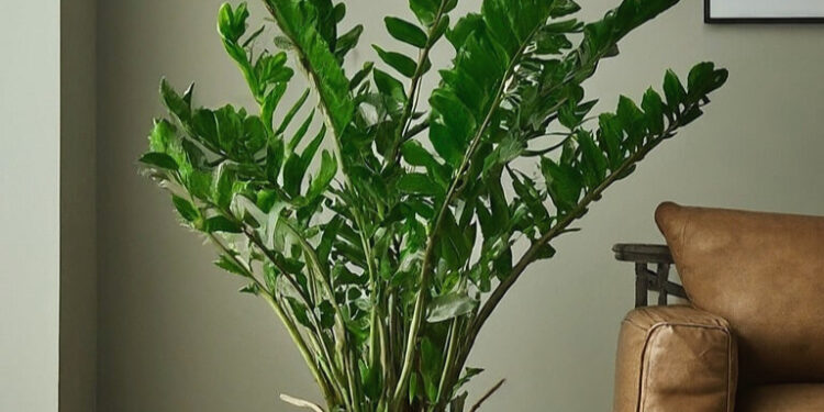 Large ZZ plant flourishing in a modern living room