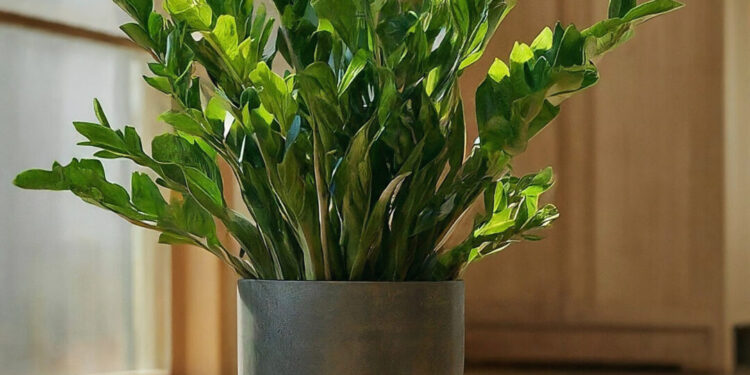 ZZ plant on the floor in a minimal room