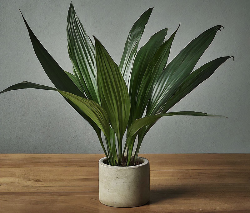 Cast iron plant placed on a wooden desk