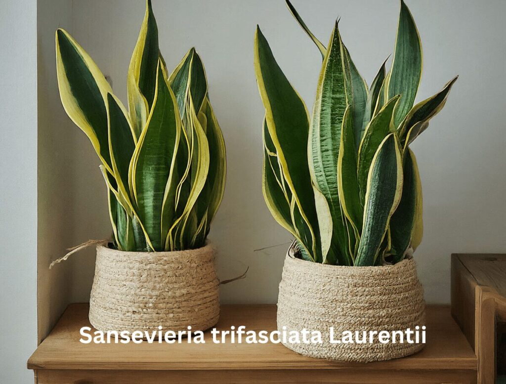 Two Sansevieria trifasciata Laurentii snake plants beautifying a small, warm space