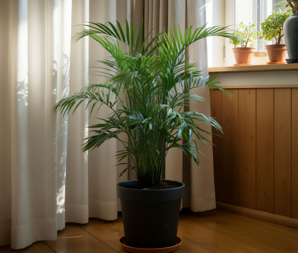 Graceful Kentia Palm thriving by a sunlit window, adding tropical elegance to the room